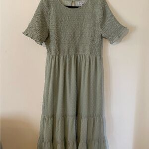 Polagram Smocked Midi Dress - Sage Green - Large